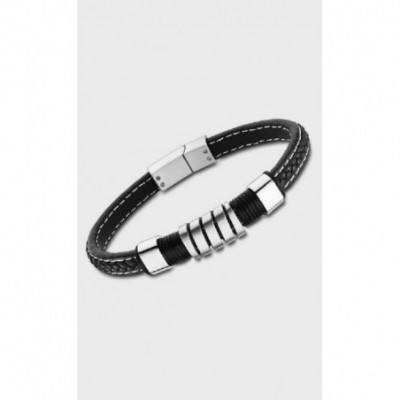 PULSERA  DE LOTUS STYLE ACERO CUERO TRENZADO - LS2056/2/1